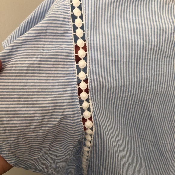 Skies are Blue blue white striped orange embroidered peplum top size small - Picture 4 of 8